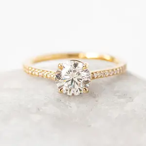 0.90 CT Phòng Thí Nghiệm Grown Kim Cương Engagement Ring Vòng Cắt 14K Vàng Vàng Phòng Thí Nghiệm Tạo Ra Chiếc Nhẫn Kim Cương Cho Phụ Nữ