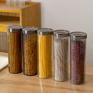 Round Airtight Container For Grains And Cereals Cylinder Translucent Gray Flip Top Lid Kitchen Food Storage Box - Product Image 1