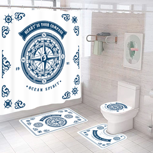 Ensemble de salle de bain 4 pièces écologique, imperméable, design moderne et luxueux, comprenant un rideau de douche, un tapis de bain et un tapis de douche en polyester - Product Image 4