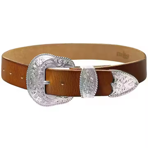 Western Men's Full Grain Leather Work Belt Auto-Lock Silver/Copper Cowboy Buckle Heavy-Duty <b>Rugged</b> Belt for Jeans & Casual Wear - Product Image 3