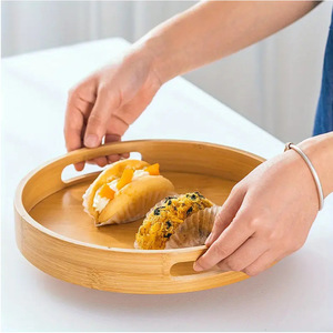 Round bamboo and wood <b>tray</b> with simple pattern, suitable for home use, bread and fruit, hotel, European style, <b>tea</b> <b>tray</b>, and - Product Image 2