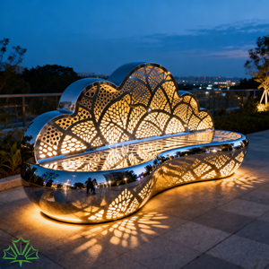 Banco de Jardín SENZHAO con Luz LED Impermeable, Asiento de Acero Inoxidable para Exteriores, Iluminación Comercial para Parques y Paisajes - Product Image 2