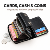 Dompet Kartu Kredit Akordion Kapasitas Besar untuk Pria, 15 Slot Kartu, Penutup Ritsleting, Dua Kancing Tekan, Kantong Uang Tunai dan Koin