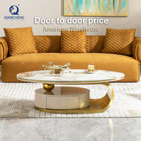 Table basse de luxe multifonctionnelle en marbre blanc ovale design avec tiroir en bois