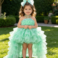 Gaun pesta anak perempuan, gaun pesta anak-anak, gaun putri musim panas, gaun bunga untuk pernikahan, dengan aksesoris ruffle high low train dan headband untuk ulang tahun.
