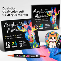 Marqueurs acryliques double face bicolores non effaçables OEM, pointe souple, empilables, opaques, pour l'art à l'école primaire