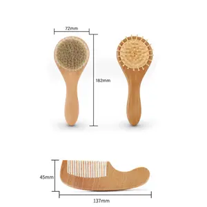 Baby Brush And Comb Set Beech Wool Brush And Airbag Comb 3 Pieces Set Wooden Baby Brush
