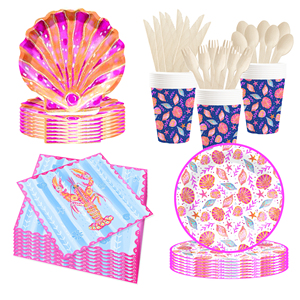 Vajilla Desechable con Temática de Langosta Marina DAMAI, Platos y Vasos de Papel, Decoración para Fiesta de Cumpleaños de Niñas con Pancarta de Feliz Cumpleaños - Product Image 1