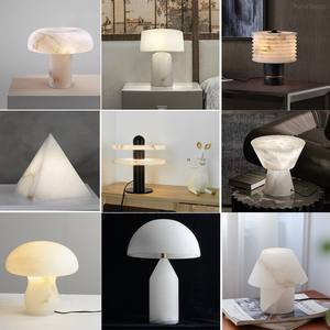 Luxurious Modern Marble <b>Base</b> Polished Waterproof Bedside <b>Table</b> with LED Desk <b>Lamp</b> White Shade Electric Hotel Use - Product Image 2