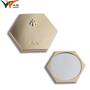Simple Design Single Side Custom Logo Gold Metal Makeup Mirror With Velvet Pouch - Product Image 4