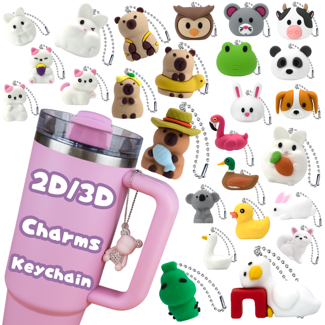 Lightweight 3D PVC Animal Keychains Cat Dog Capybara Drinkware Handle Hanging Decor Charms for Beach Tumbler Cups Keychains