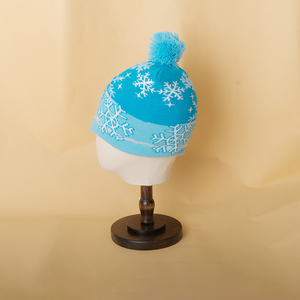 Bonnet en tricot de haute qualité, doux, pour l'hiver, bonnet thermique sans revers, motifs, bonnet à <span class=keywords><strong>gros</strong></span> <span class=keywords><strong>pompon</strong></span>, motif neige, chapeau de Père Noël - Product Image 3