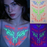 Tatouage temporaire lumineux d'Halloween, imperméable, motif flamme, épines, papillon, qui brille dans le noir, pour fêtes et soirées.