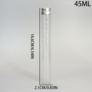 <span class=keywords><strong>Tube</strong></span> en <span class=keywords><strong>verre</strong></span> transparent 45ML avec bouchon à vis grande bouteille mince couvercle en aluminium argenté sérigraphie disponible pour le stockage de test - Product Image 5