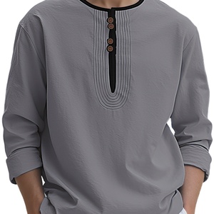 Men's Relaxed-Fit Linen Shirt | Vintage Embroidery Detail for Effortless Casual Style - Product Image 2