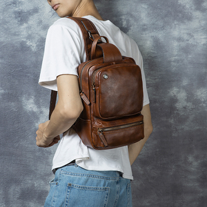 Großhandel Maßanfertigung Grenzüberschreitend Beliebte Herren Vintage Echtleder Wasserdichte Reißverschluss-Brusttasche - Product Image 2
