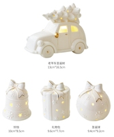 Weihnachts keramik Ornamente Handwerk Festliche Weihnachten Weiße Auto Glocke Geschenk box Form Dekoration Pendel leuchte Mini Keramik Led Lampe