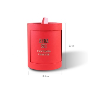 Red custom rotatable hot <b>foil</b> cylinder box with transparent <b>window</b> and leather handle - Product Image 2