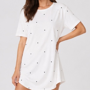 Chemise de nuit 100% coton pour femme, impression personnalisée, élégante, une pièce, manches courtes, robe de nuit douce, pyjama pour femme - Product Image 1