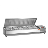 Réfrigérateur de préparation de salades en acier inoxydable pour comptoir, vitrine réfrigérée pour pizzas, station de préparation de sandwichs avec couvercle, buffet de restaurant