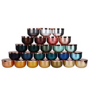 Candle Vessel Candles Wax Can Round Decorative Aluminum Candle Bowl Container Shiny Luxury Candle Holder Vessel Cup Metal Gold Jars For Making Candles