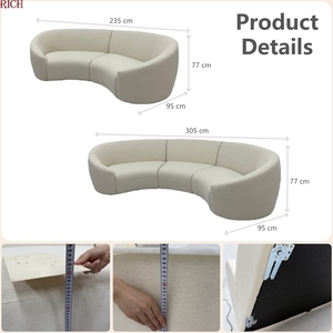 Sofá Seccional Curvo en Forma de Riñón, Moderno y Minimalista, para Sala de Estar, Hotel, Oficina, Eventos, Media <span class=keywords><strong>Luna</strong></span>, Redondo, de Terciopelo y Lino - Product Image 5