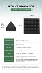 Panneaux acoustiques auto-adhésifs 50x50 Pyramid Foam Noir Panneaux acoustiques haute densité et résistants au feu <span class=keywords><strong>Mousse</strong></span> insonorisée - Product Image 6