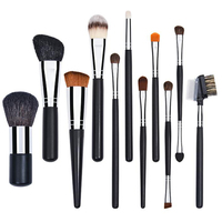 Dongshen Lagerbestand 11-teiliges Schwarzes Holzgriff Gesichts- & Lippen-Concealer Make-up Pinselset Schneller Versand Individuelles Logo