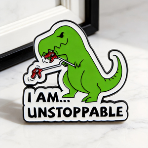 Insignia Esmaltada con un Dinosaurio Imparable - un Broche Divertido y Motivacional Estilo Anime, Perfecto para Mochilas y Bolsos - Product Image 5