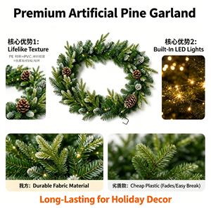 <span class=keywords><strong>Guirlande</strong></span> de Noël avec lumières LED, aiguilles de pin floquées, verdure artificielle pour cheminée, escalier, décoration de fêtes, durable et réutilisable - Product Image 3