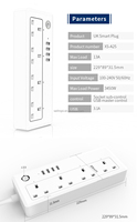Multiprise intelligente WiFi SLS avec 4 prises et 4 ports USB, IP44, 16A, norme EU/UK/US, contrôle par application Tuya/Smart Life, compatible Alexa