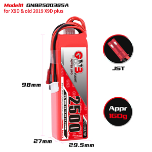 GNB GAONENG RC LiPo <b>Battery</b> 3S 2500MAH 11.1V 5C for FrSky Taranis X9D Transmitter XH2.54 FUTABA JR JST Connector - Product Image 3