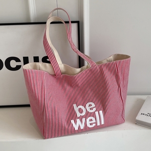 Bolso de mano de lona de diseño reversible, bolso de compras de gran capacidad a rayas a la moda, bolso de hombro de lona reversible reutilizable - Product Image 1