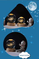 Sphère de cristal de 60 mm 80 mm représentant le système solaire, gravée au laser en 3D, avec lampe de nuit LED en bois