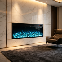 60 Zoll Elektrischer Kaminofen Wandmontiert CE Smart APP TV-Schrank Timer Mehrfarbige Flamme Großhandel für Hotel Villa