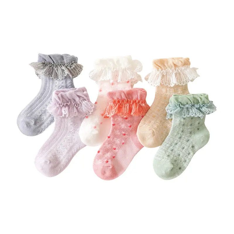 Baby Girls Socks Summer Breathable Children Short Socks For 0-5 Years Kids Soft Cotton Lace Princess Mesh Socks
