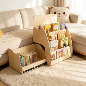 Estantería para niños de madera maciza, 4 niveles con cajón, almacenamiento multifuncional para libros, juguetes, papelería - Product Image 2