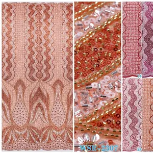 luxury heavy beaded embroidered tulle lace fabric with sequins for ladies african lace fabric weddings