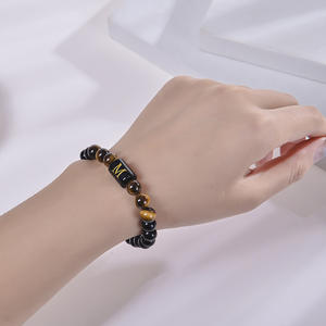 Gelang Manik-manik Mata Harimau & Obsidian Alami A-Z Desain Tali Elastis Bentuk Huruf Perhiasan Pernikahan Modis Pria Wanita - Product Image 2