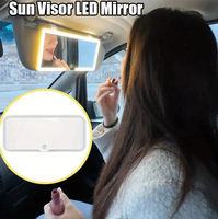 Car Makeup Mirror 3x Magnifying HD LED Lighted Three Color Adjustable Sun Visor Wall Mounted Silver Finish Plastic Frame Single