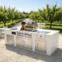 Meubles de cuisine d'extérieur étanches avec structure en acier inoxydable et plateau en quartz pour patio, jardin et terrasse de piscine
