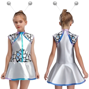 Disfraces de alienígena metálicos para niñas de 6 a 16 años, conjuntos de vestido y diadema con aro para el pelo para fiestas temáticas y eventos de disfraces. - Product Image 4