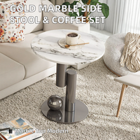 Ensemble de table basse ronde moderne et durable avec plateau en marbre doré et blanc et structure en métal pour le salon