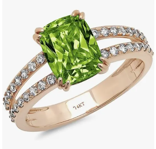 3.0ct rực rỡ đệm cắt Solitaire với giọng chính hãng tự nhiên sống động màu xanh lá cây Peridot đá quý 14K bất Rose Gold Ring