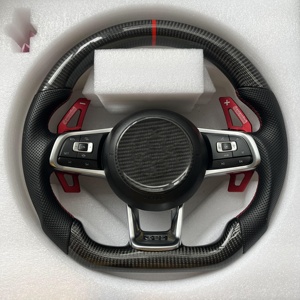 พวงมาลัยหนังแท้แบบกำหนดเองสำหรับรถยนต์ <span class=keywords><strong>Volkswagen</strong></span> Golf 7 MK7 Mk7.5 GTI Scirocco <span class=keywords><strong>Polo</strong></span> GTS <span class=keywords><strong>R</strong></span> <span class=keywords><strong>Line</strong></span> JETTA ปี 2014-2017 - Product Image 1