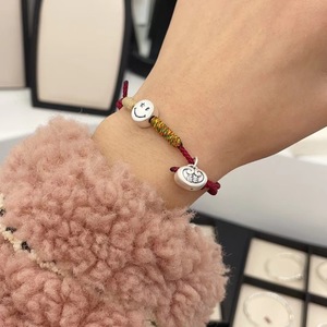 S999 Pure Silver Smiley Face Woven Red <b>Rope</b> <b>Bracelet</b> For Good Luck And Peace Unisex Gift Jewelry - Product Image 5