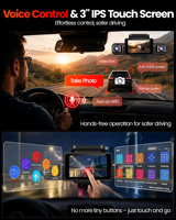 Cámara para Vehículo 4K de 5 Canales y 360 Grados °   Cámara para Coche con Teleobjetivo, DMS, IA, Monitor de Conductor, WiFi, GPS, Visión Nocturna Superior y Modo de Estacionamiento 24H
