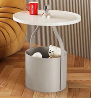 Table basse moderne pour salon, petite, ronde, avec structure en métal et plateau en cuir, design d'angle intelligent, disponible en blanc/noir/orange