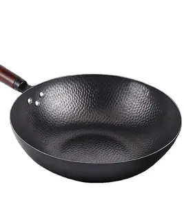 Chinese Restaurant Cooking Kitchenware 1.3 Mm Thickness Carbon Steel Industrial Wok With Wood Handle