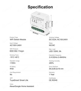 GIRIER Module de commutation WiFi Contact sec Smart Home DIY Breaker Relay 5A DC 12/24V AC 100-240V Supports Alexa <span class=keywords><strong>Google</strong></span> Home <span class=keywords><strong>Assistant</strong></span> - Product Image 6
